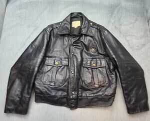 Vintage Taylors Leatherwear Leather Police Biker Bomber Gold Accent Jacket 44S